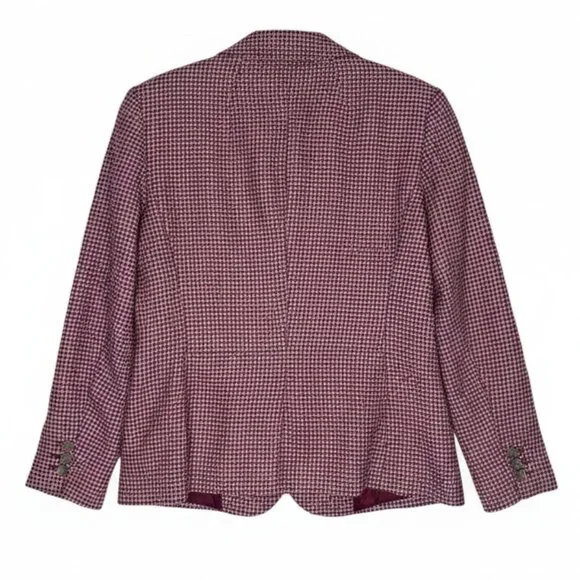 Talbots Wool Blend Houndstooth Print Blazer Jacket Size 12 Pink Burgundy Red EUC - Picture 3 of 7